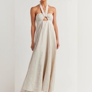 DISSH VERDES NATURAL LINEN MIDI DRESS